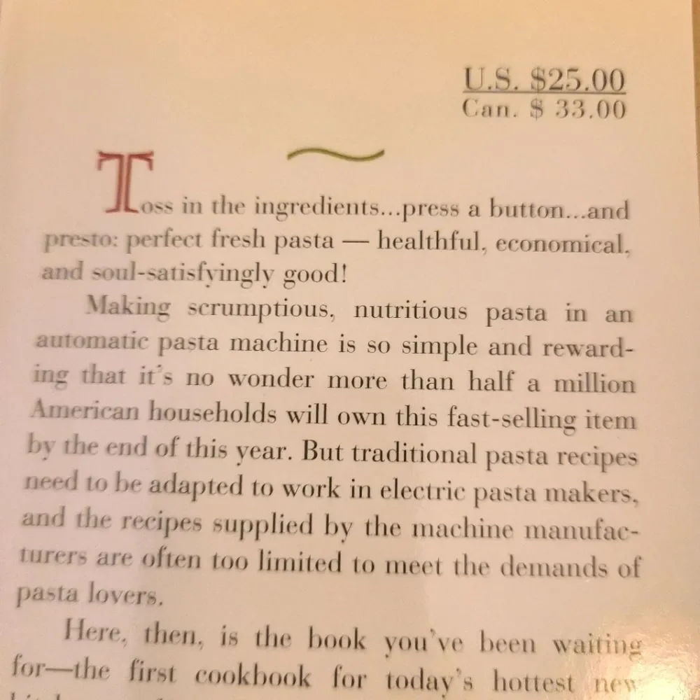 VINTAGE Cookbook The Ultimate‎ Pasta Machine Hardbound Photos Recipes